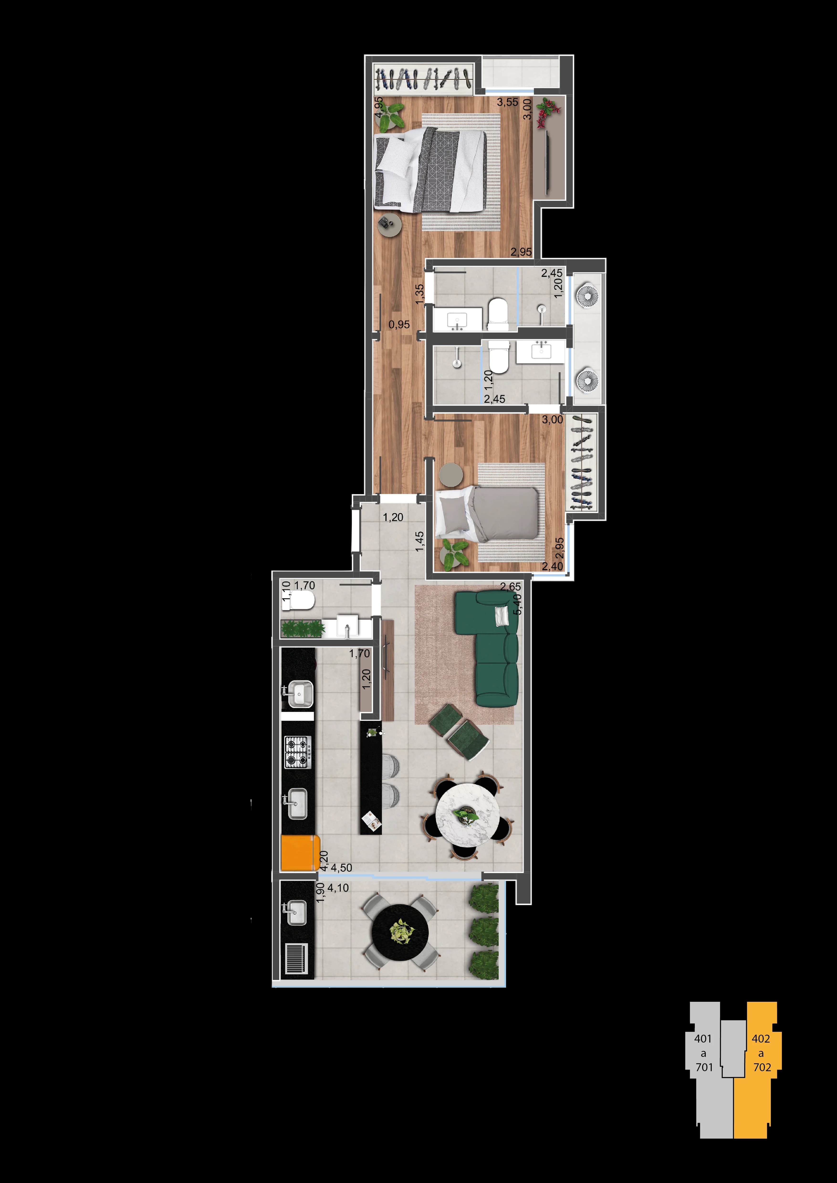 Planta 402 a 702 (apto frente lado B)