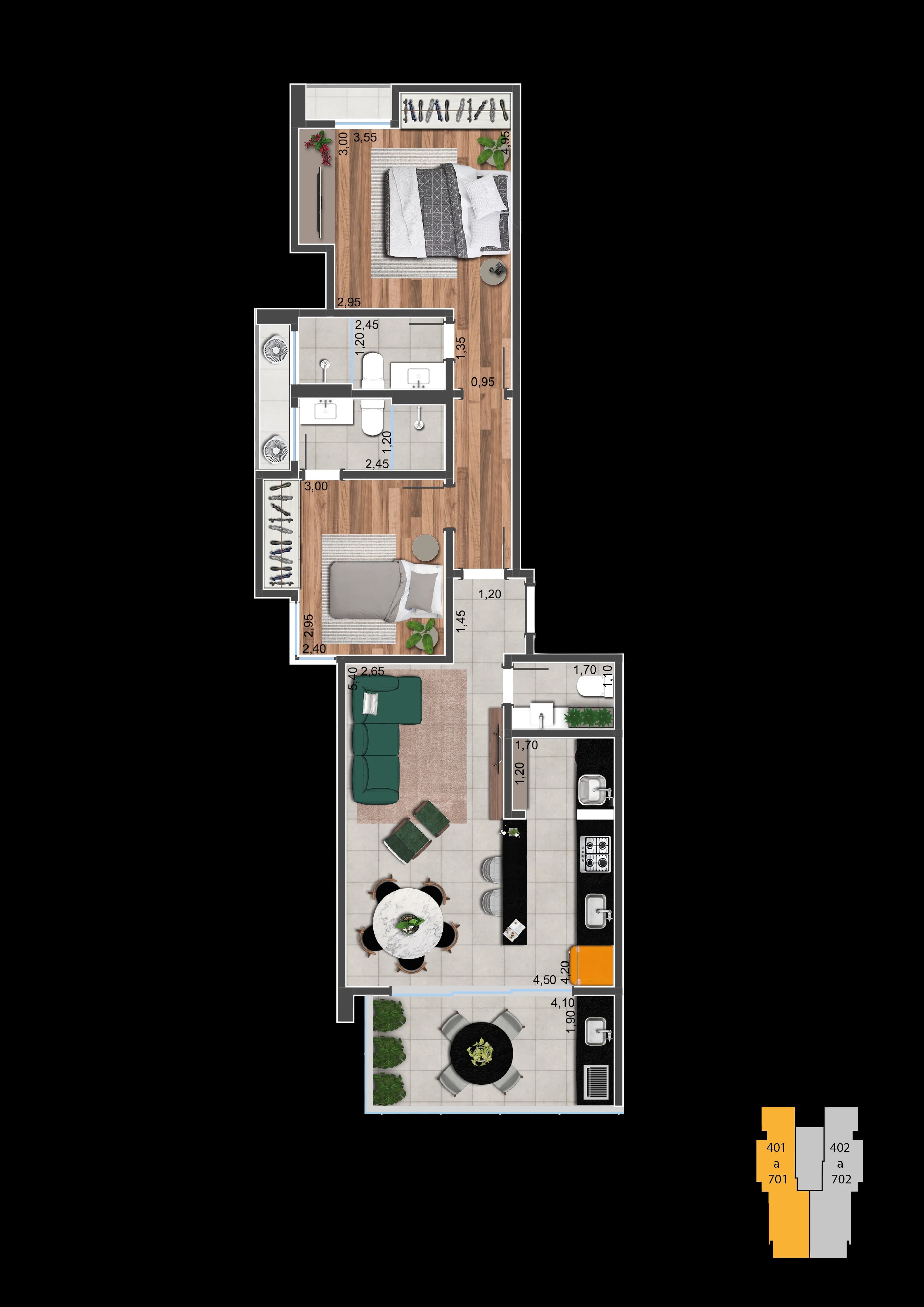 Planta 401 a 701 (apto frente lado A)