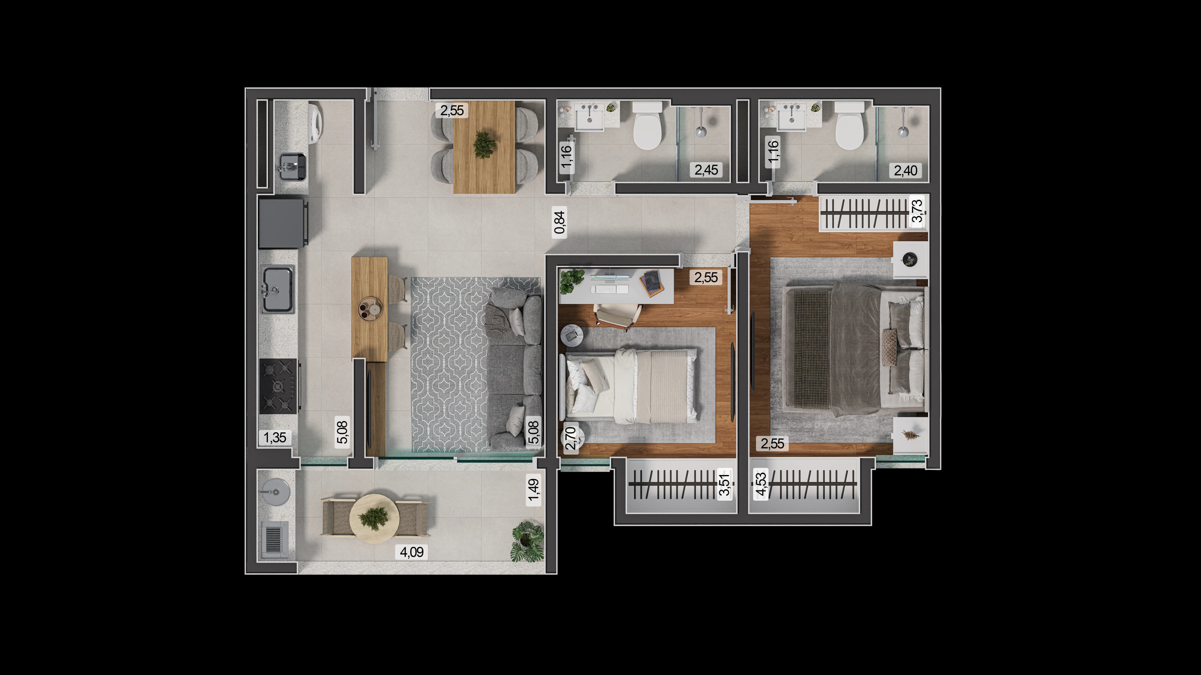 Planta baixa do Apto 703 - Apartamento 2 quartos no São Mateus