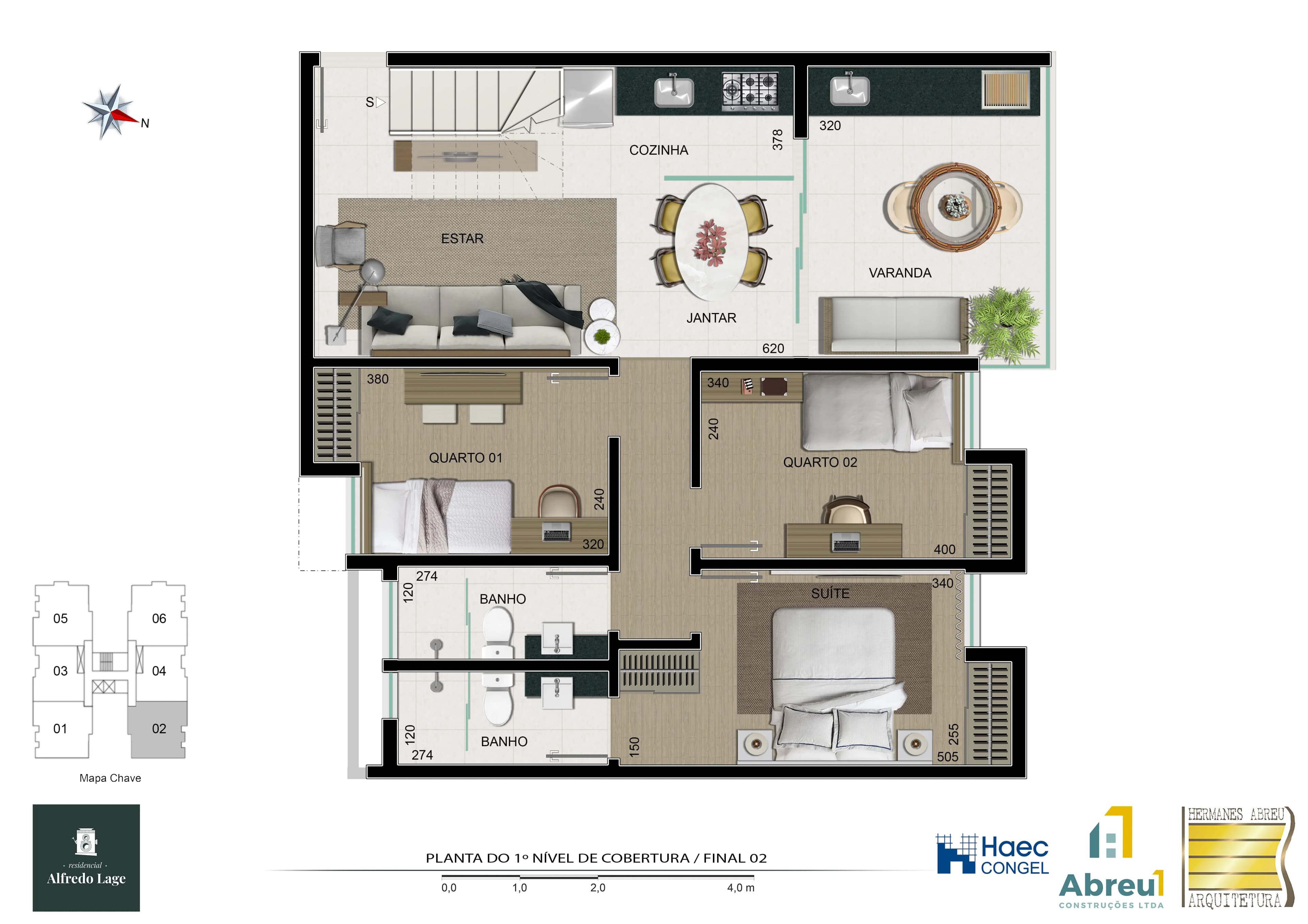 Planta baixa do Cobertura 902 - 3 quartos duplex no São Mateus