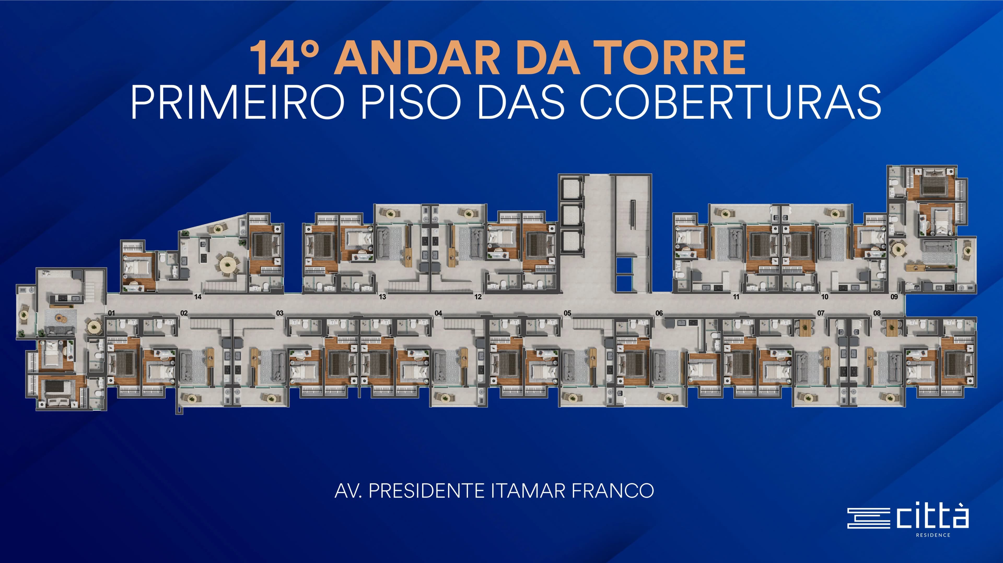 Planta baixa do Apto 1403 - Cobertura 3 quartos no São Mateus