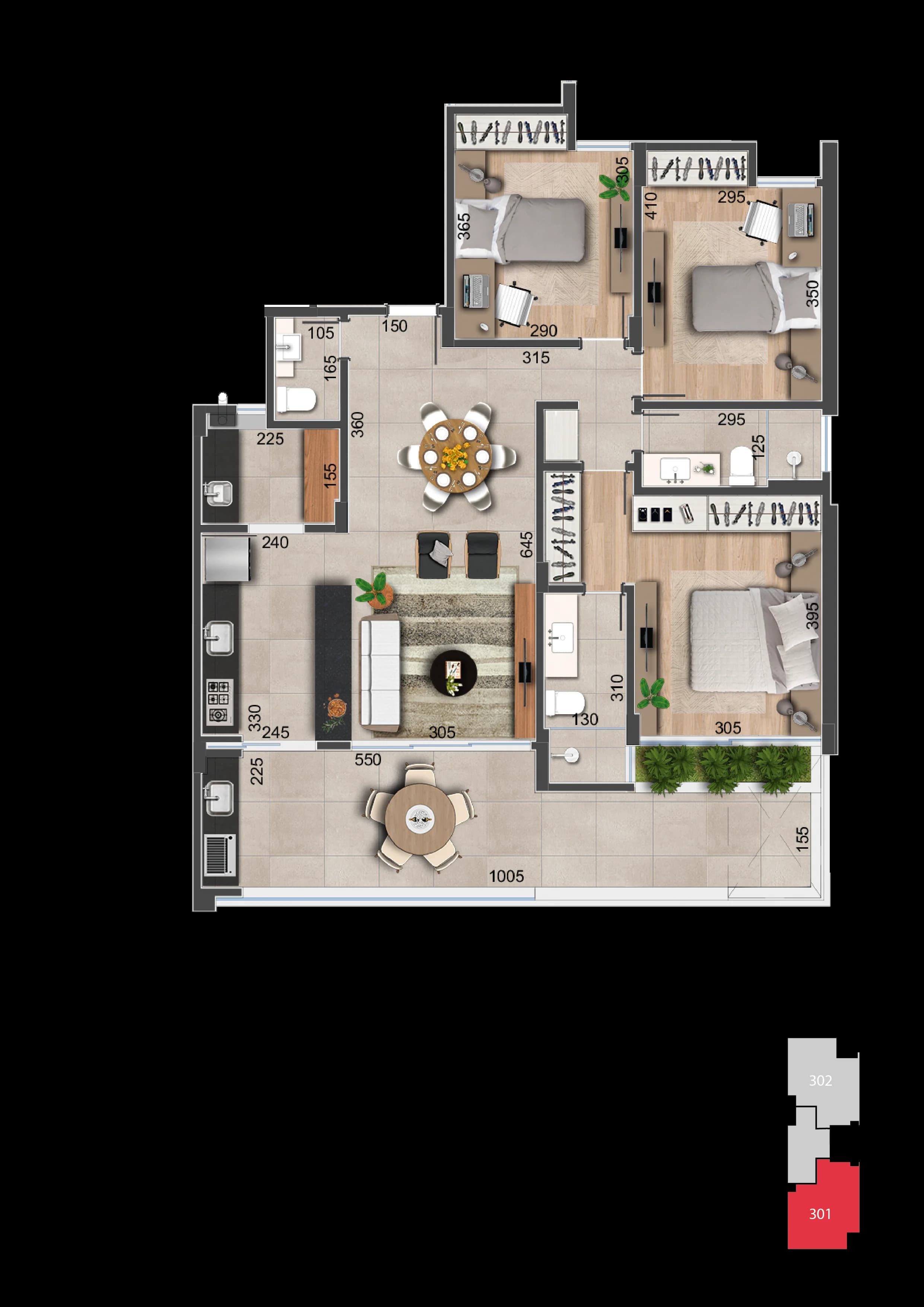 Apto 301 - 3 quartos no Alto dos Passos, 3º andar (frente)