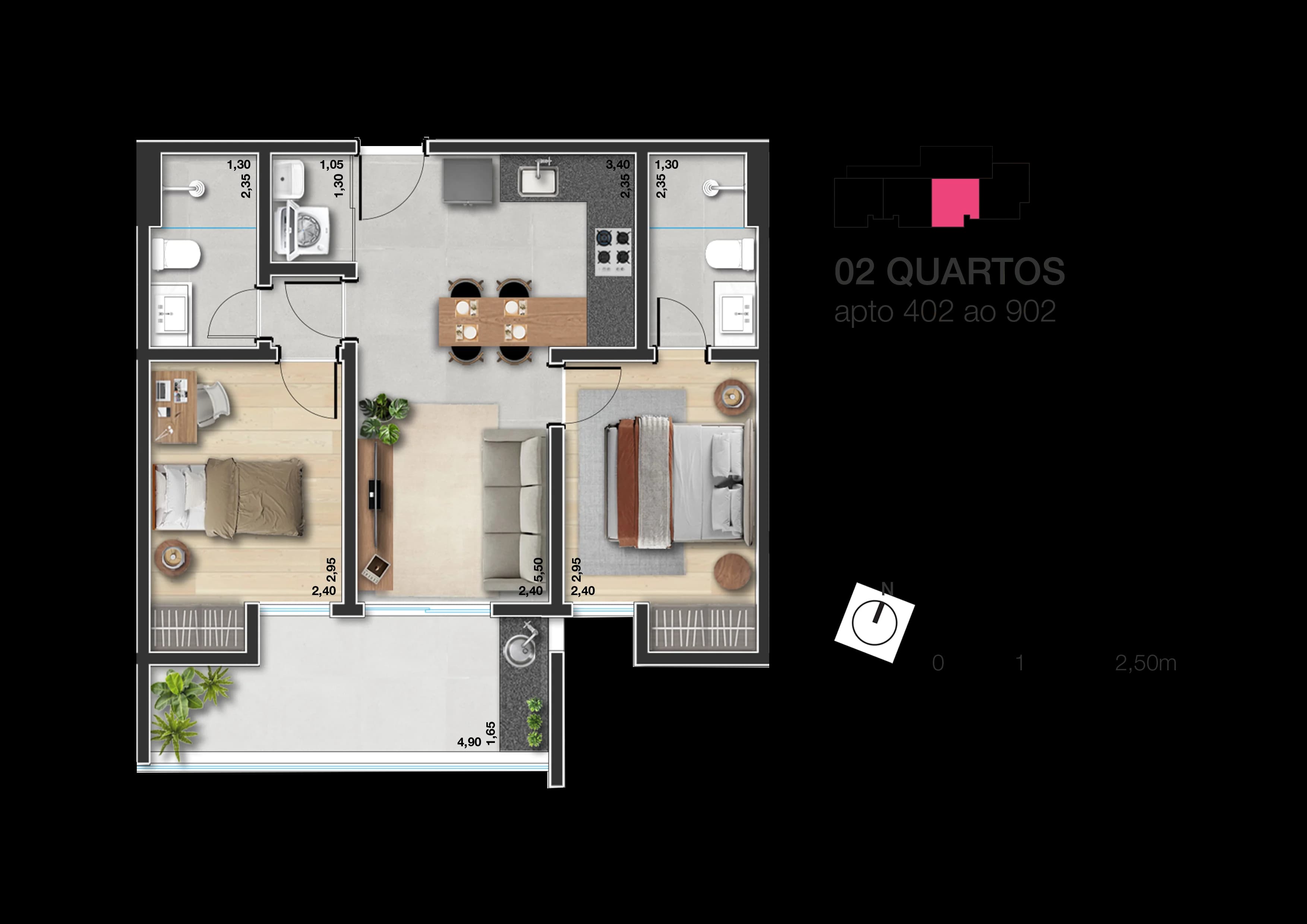 Planta baixa do Apto 802 - 2 suítes no São Mateus, 8º andar