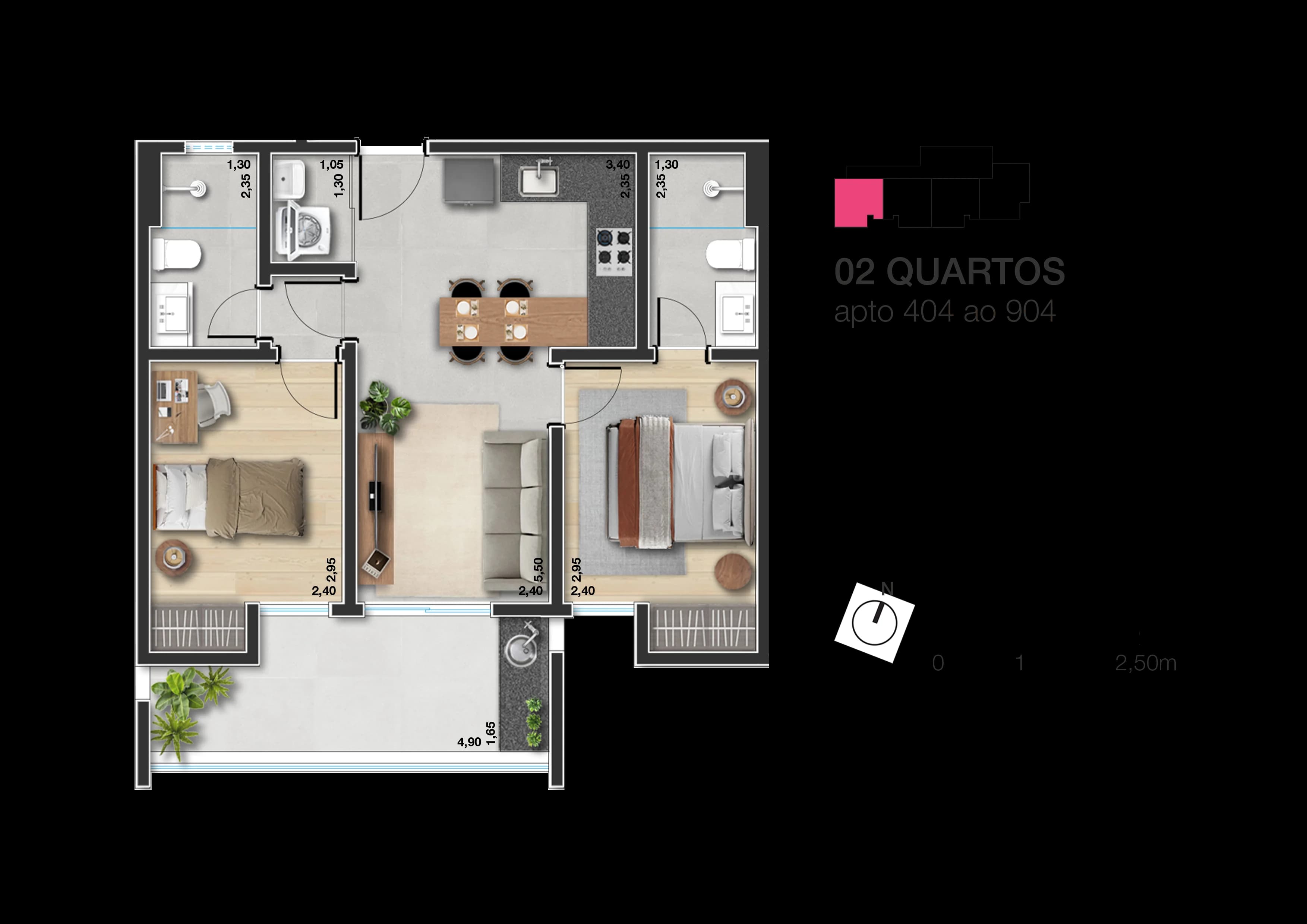 Planta baixa do Apto 504 - 2 suítes no São Mateus, 5º andar