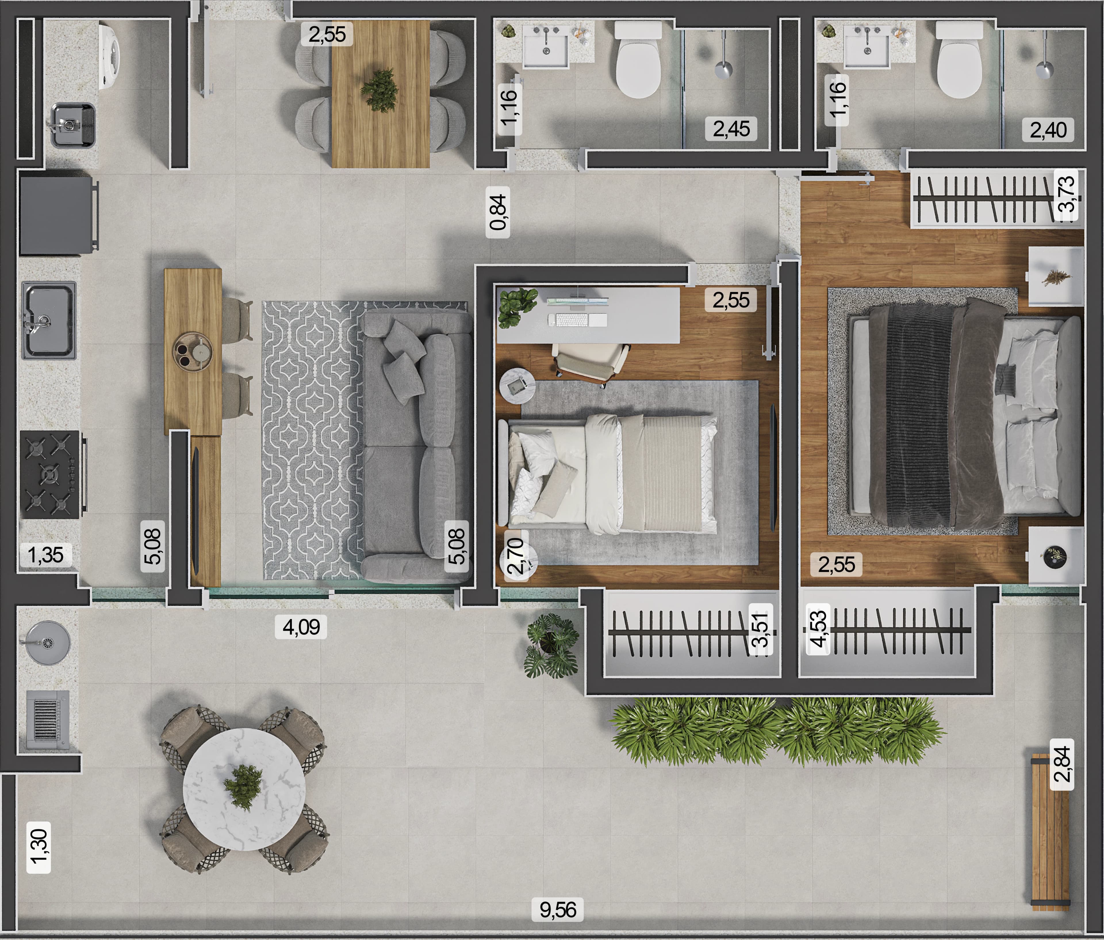 Planta baixa do Apto 303 - Apartamento 2 quartos no São Mateus