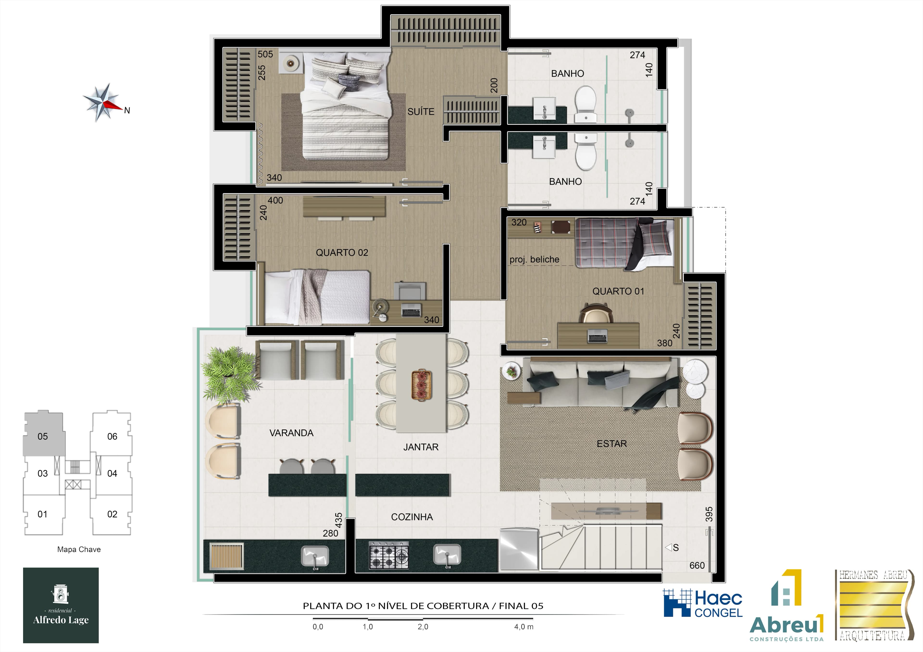 Planta baixa do Cobertura 1005 - 3 quartos duplex no São Mateus