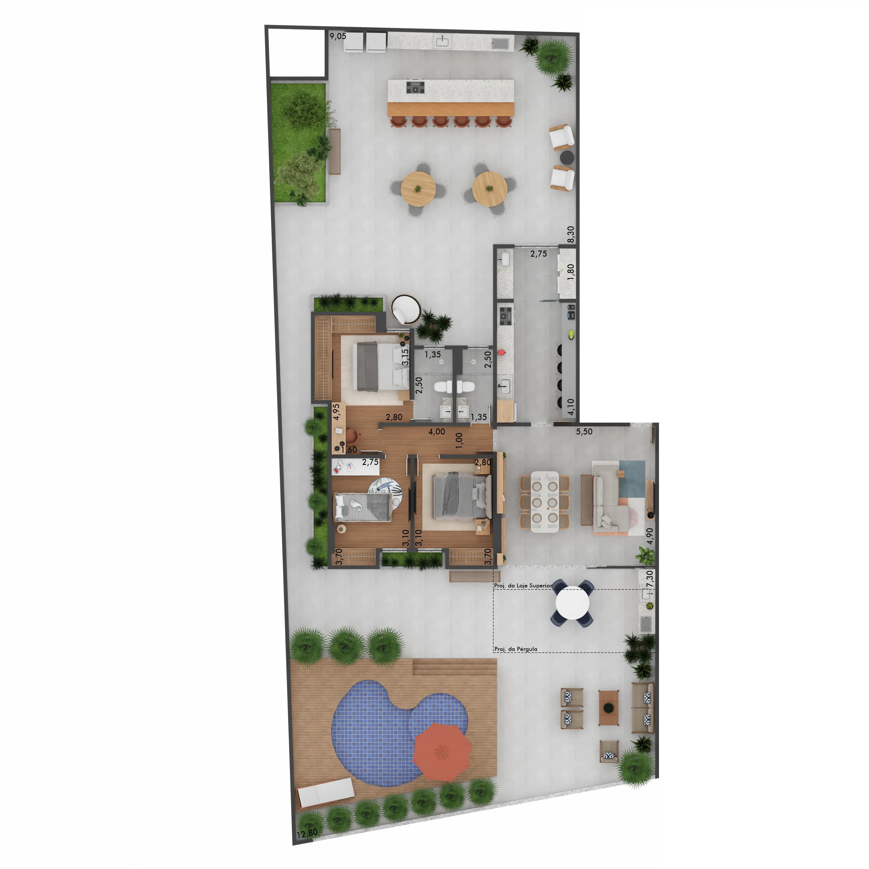 Planta baixa do Garden 303 Maria Celeste - 3 quartos com 1 suíte e 328 m² no Santa Helena