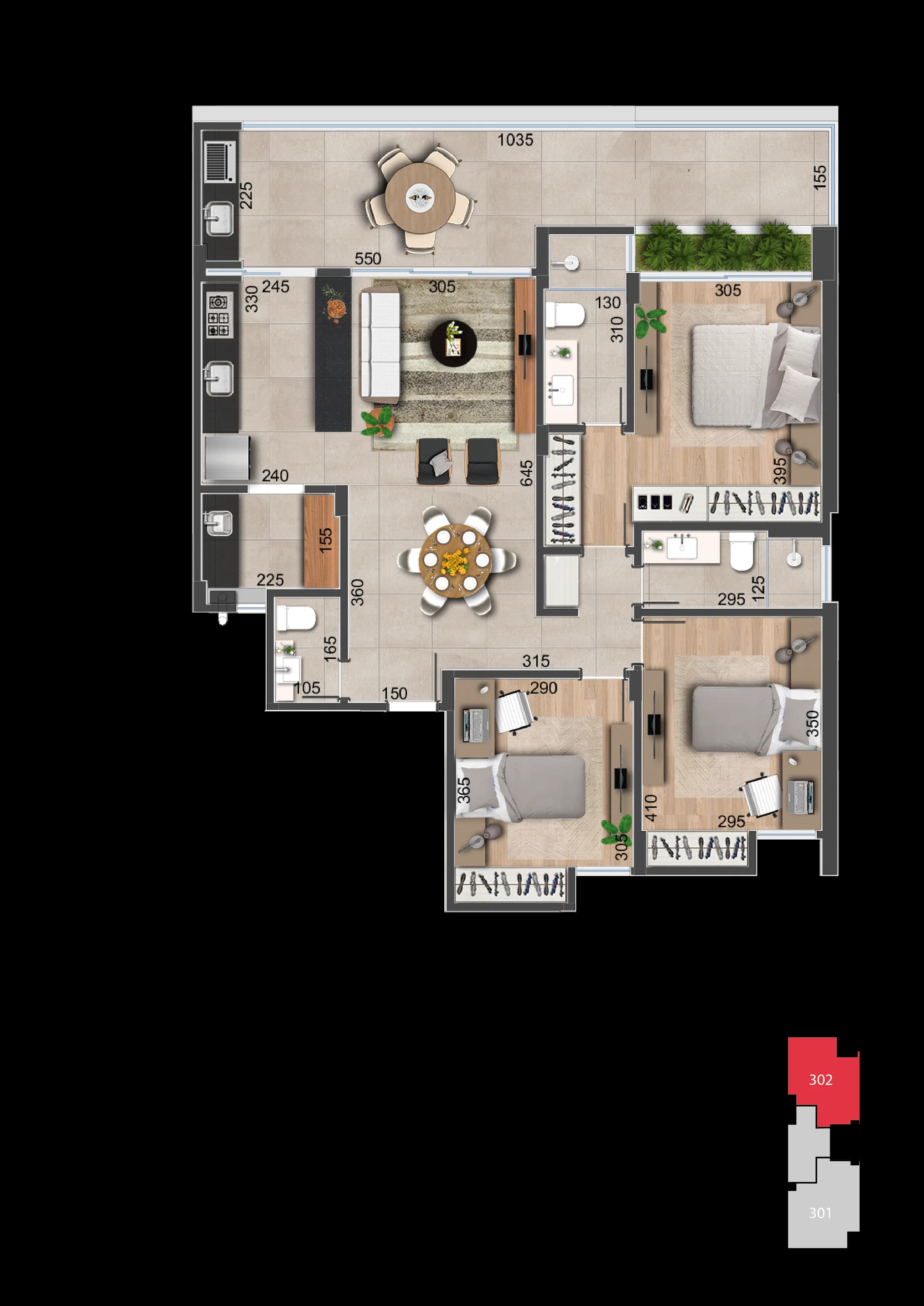 Apto 302 - 3 quartos no Alto dos Passos, 3º andar