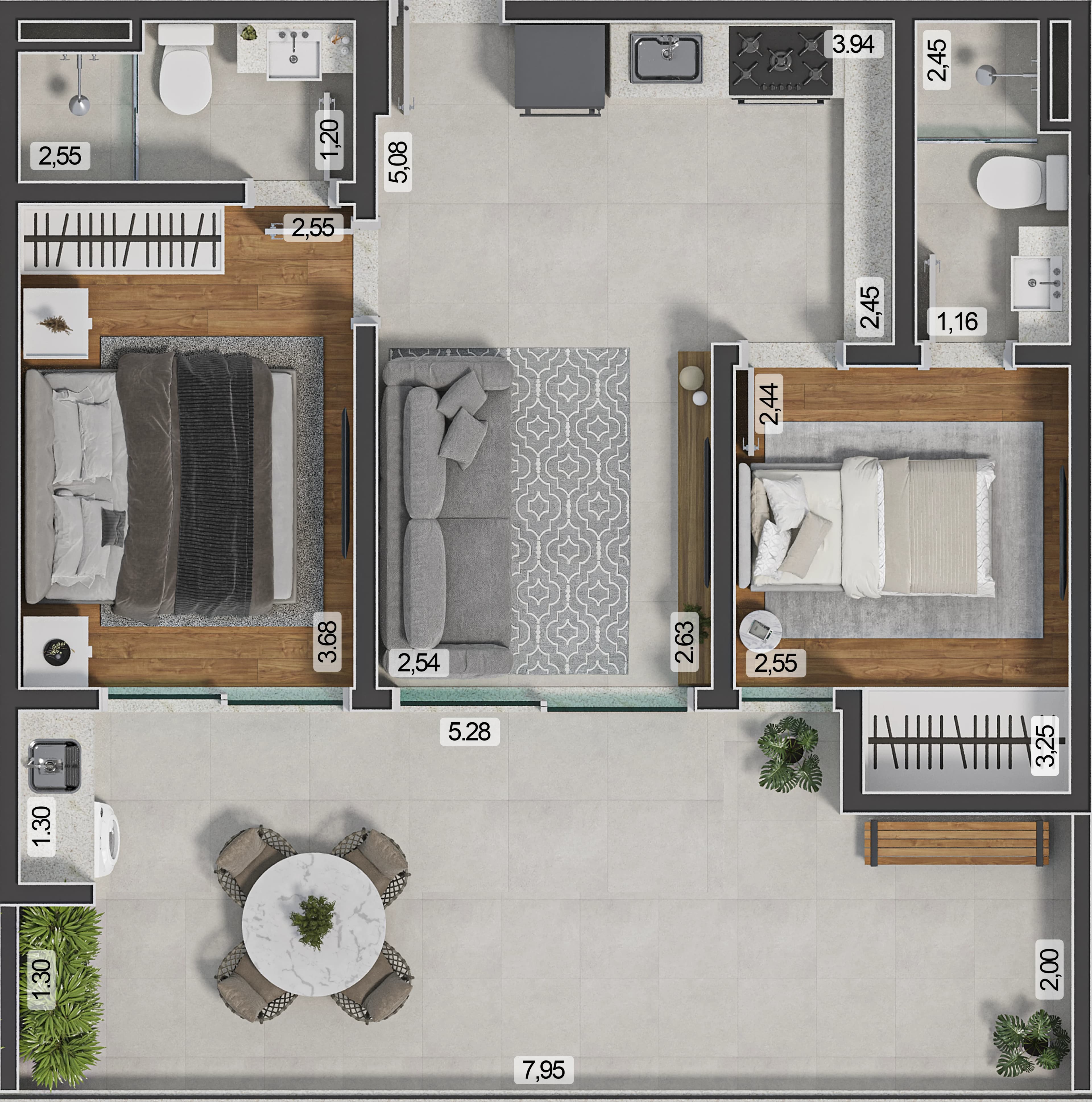 Planta baixa do Apto 306 - Apartamento 2 quartos no São Mateus