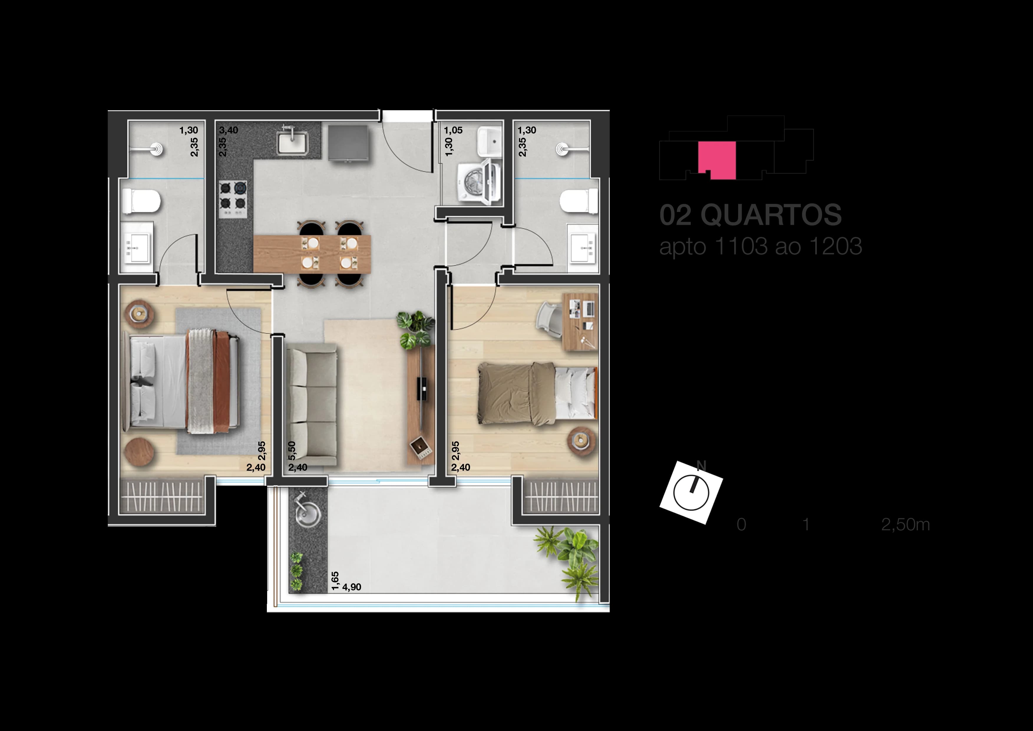 Planta baixa do Apto 1203 - 2 suítes no São Mateus, 12º andar