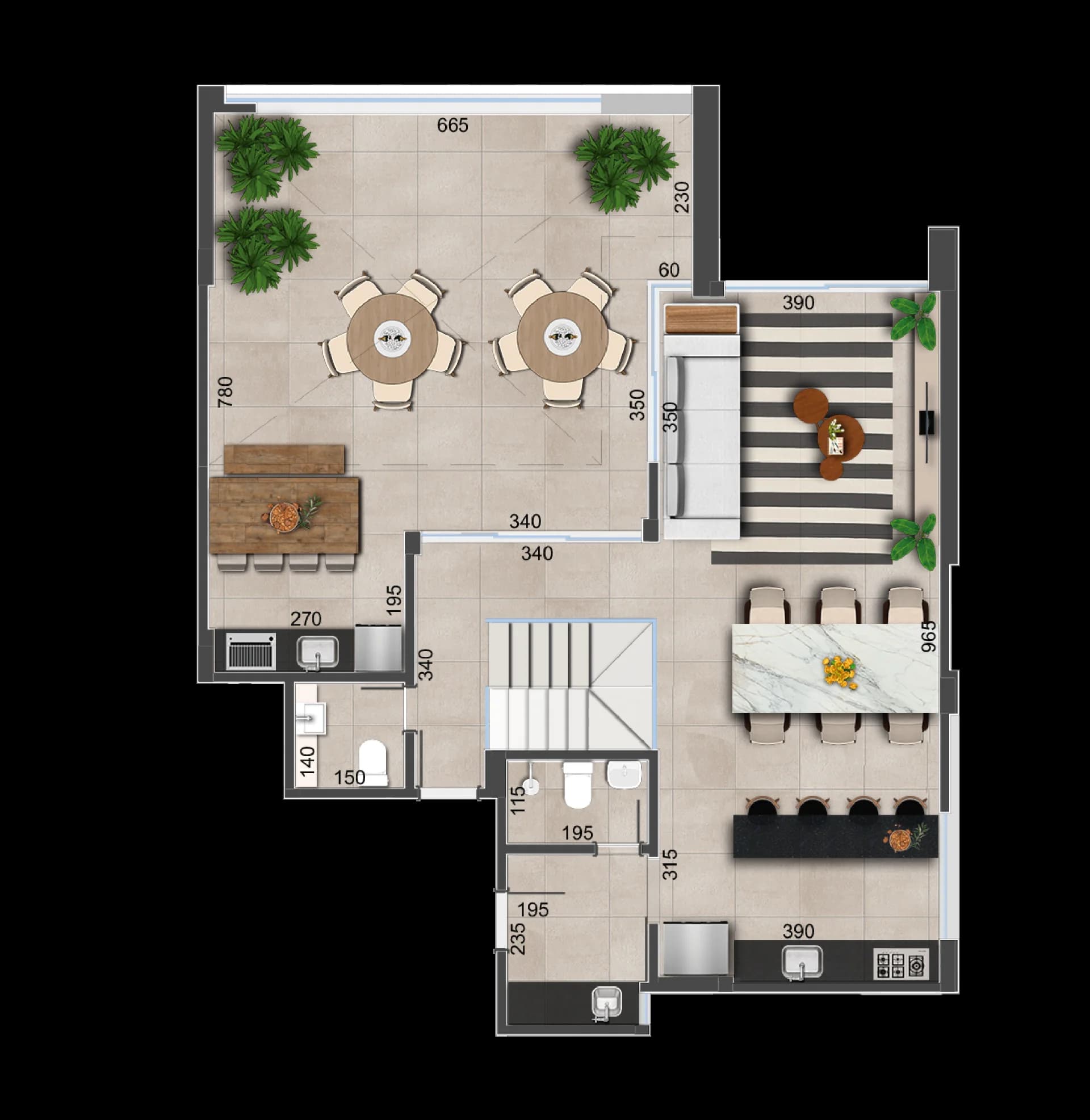 Planta baixa do Cobertura 802 - 4 quartos no Alto dos Passos, 8º andar