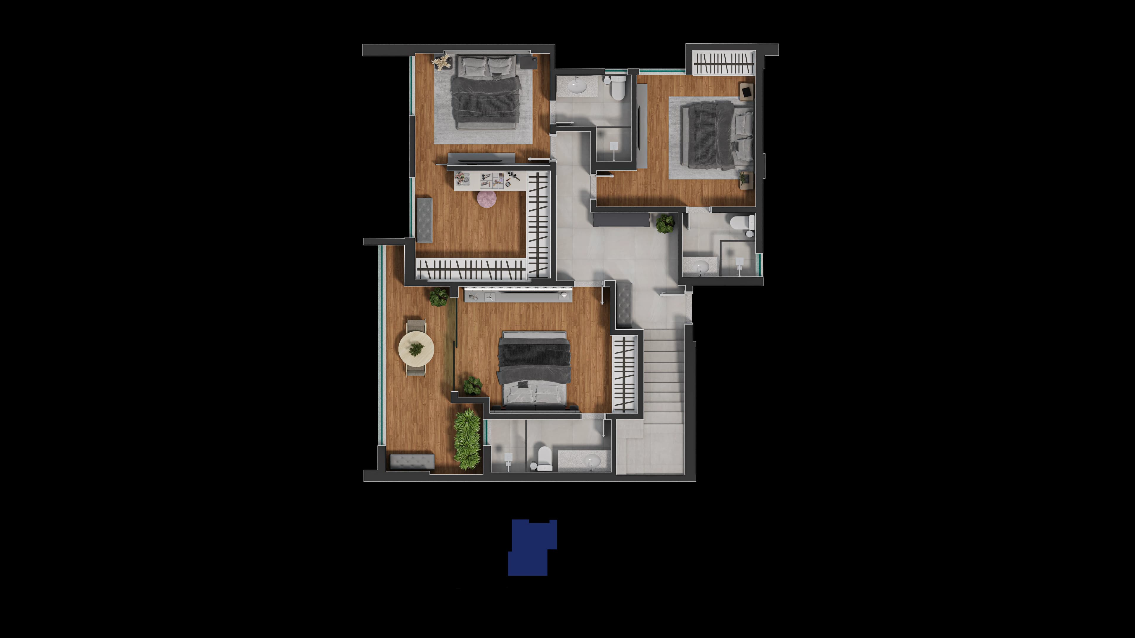 Planta baixa do Cobertura 901 - 2 suítes no Frente, 9º andar