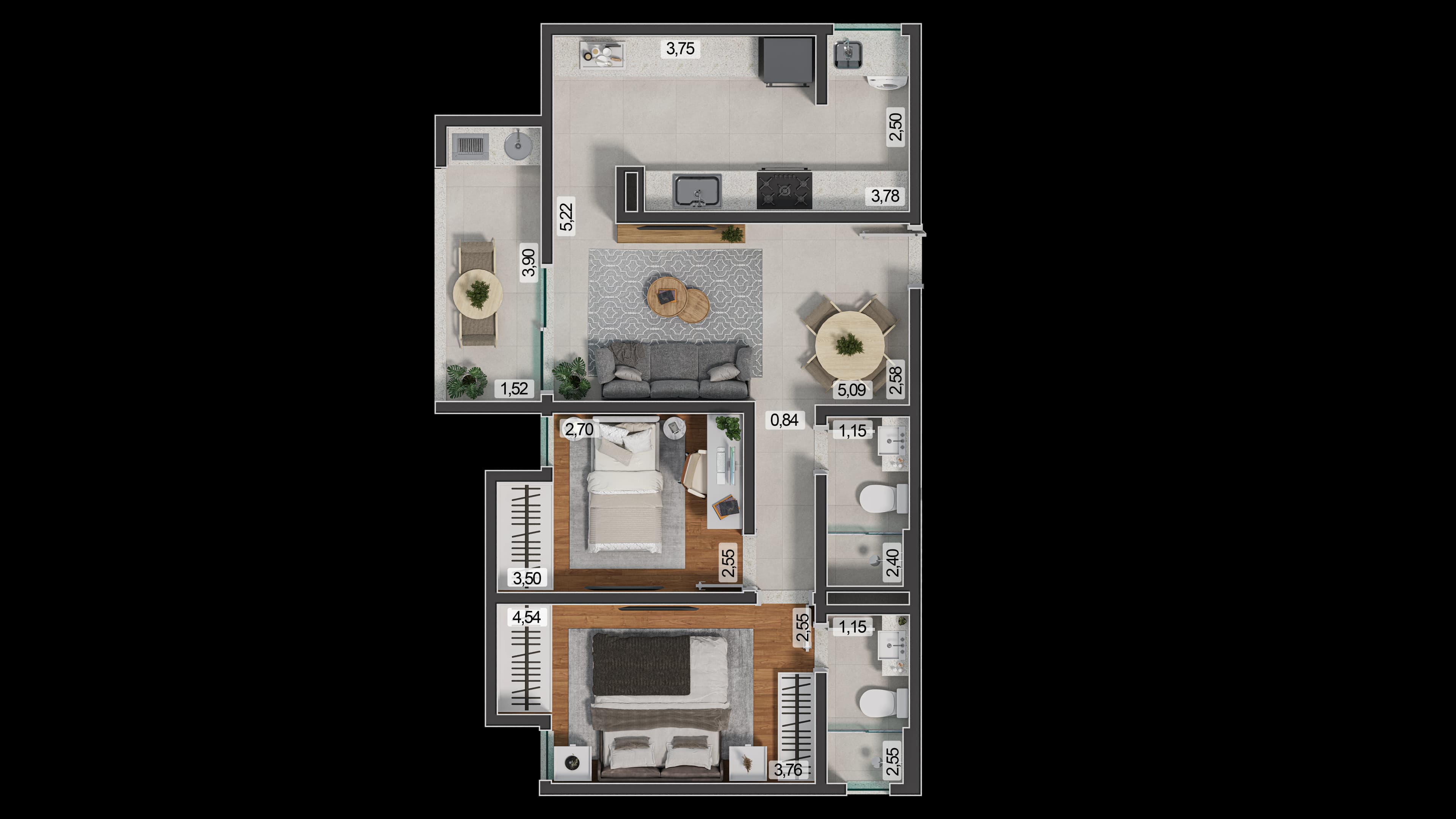 Planta baixa do Apto 501 - Apartamento 2 quartos no São Mateus