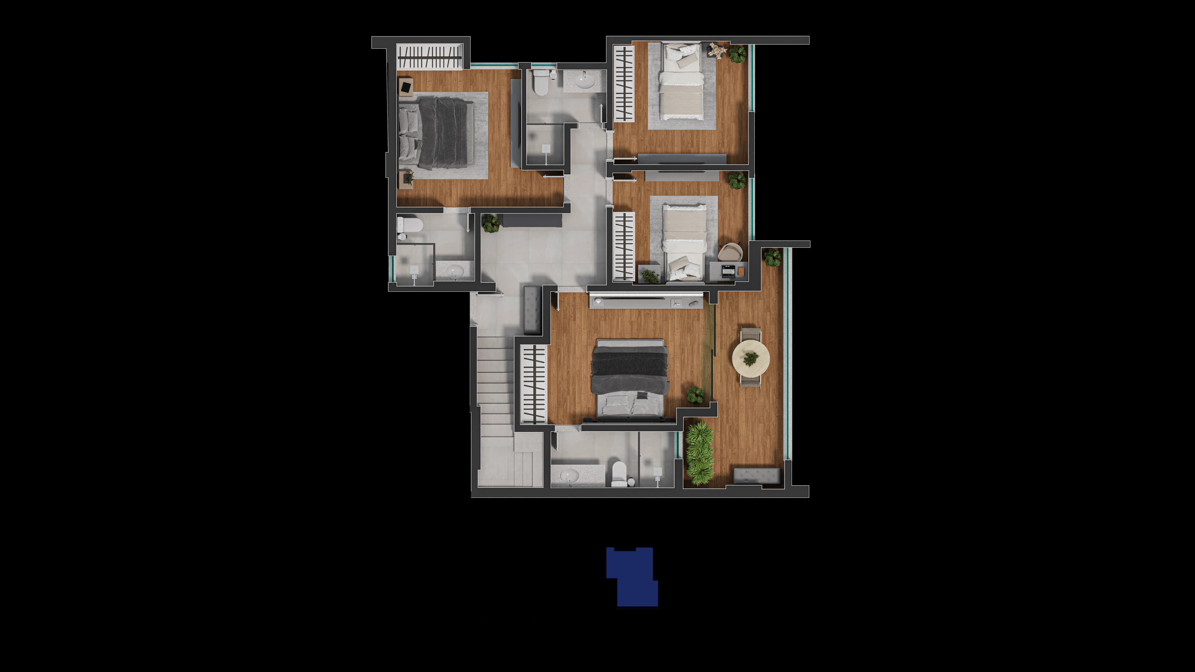 Planta baixa do Cobertura 902 - 2 suítes no Fundos, 9º andar