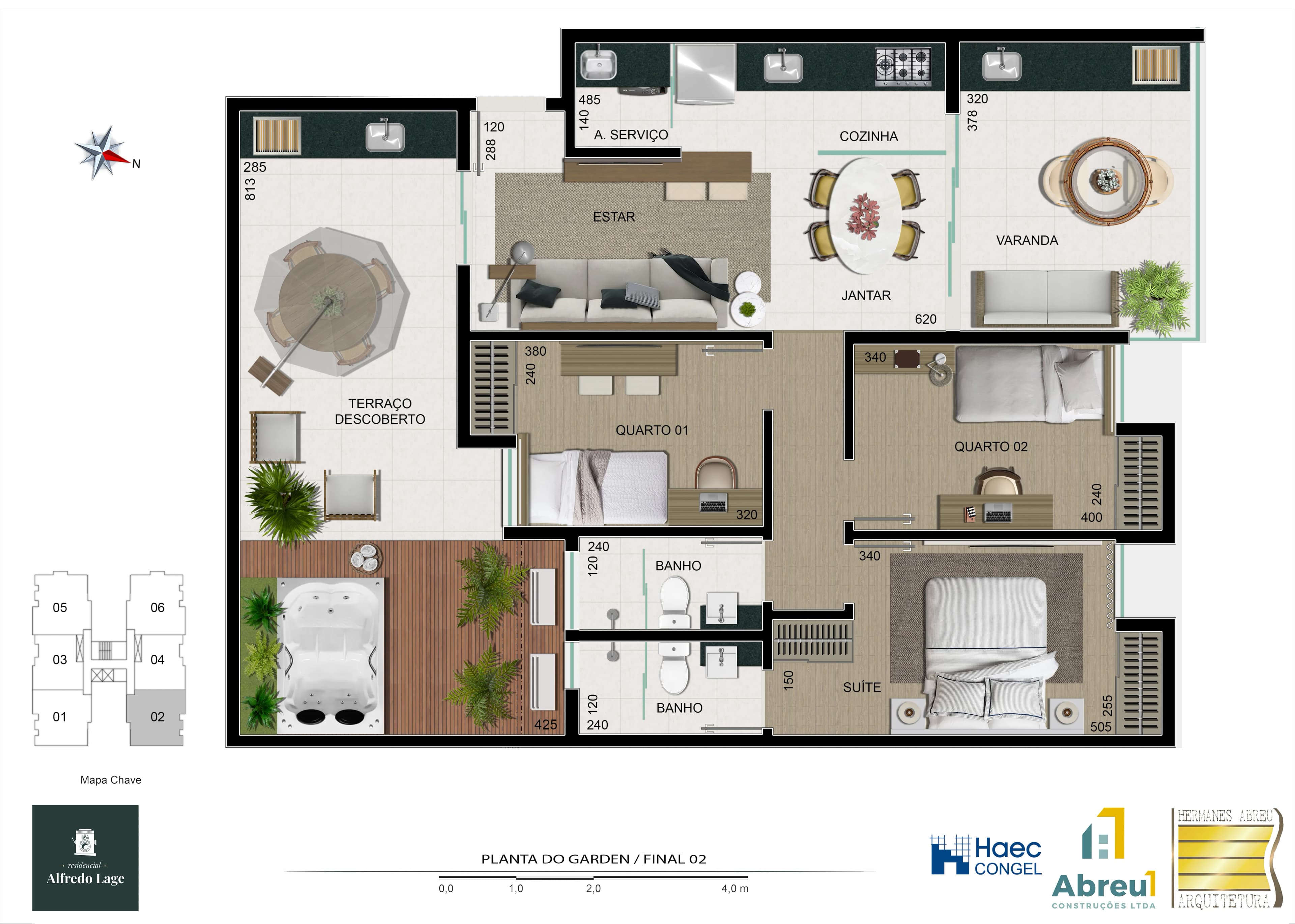 Planta baixa do Apto 402 - Garden 3 quartos no São Mateus