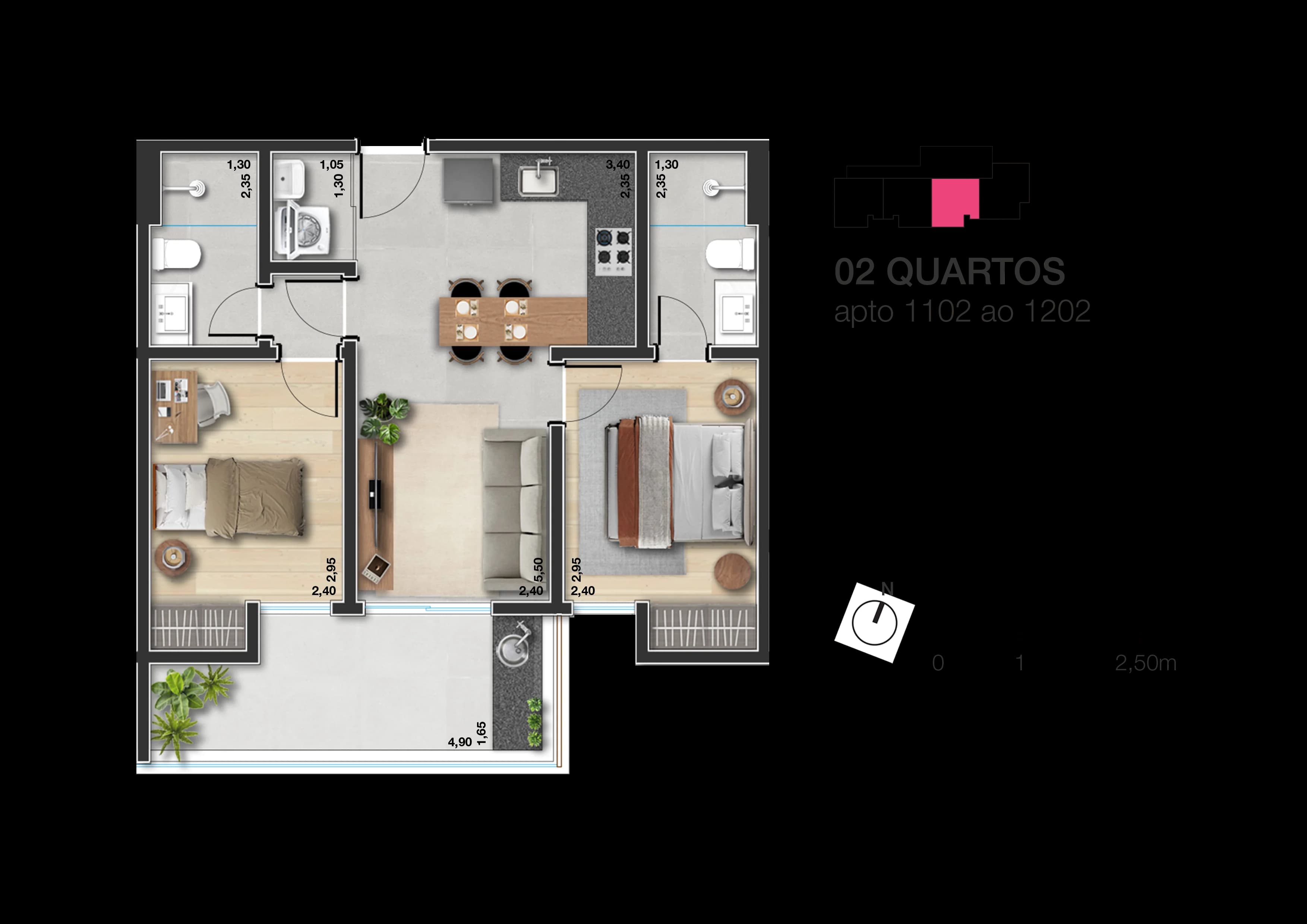 Planta baixa do Apto 1202 - 2 suítes no São Mateus, 12º andar