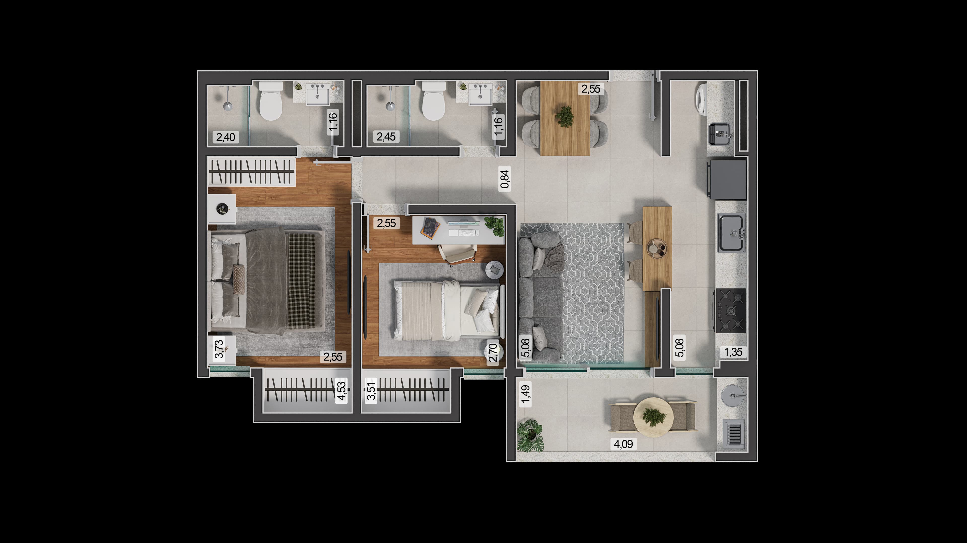 Planta baixa do Apto 807 - Apartamento 2 quartos no São Mateus