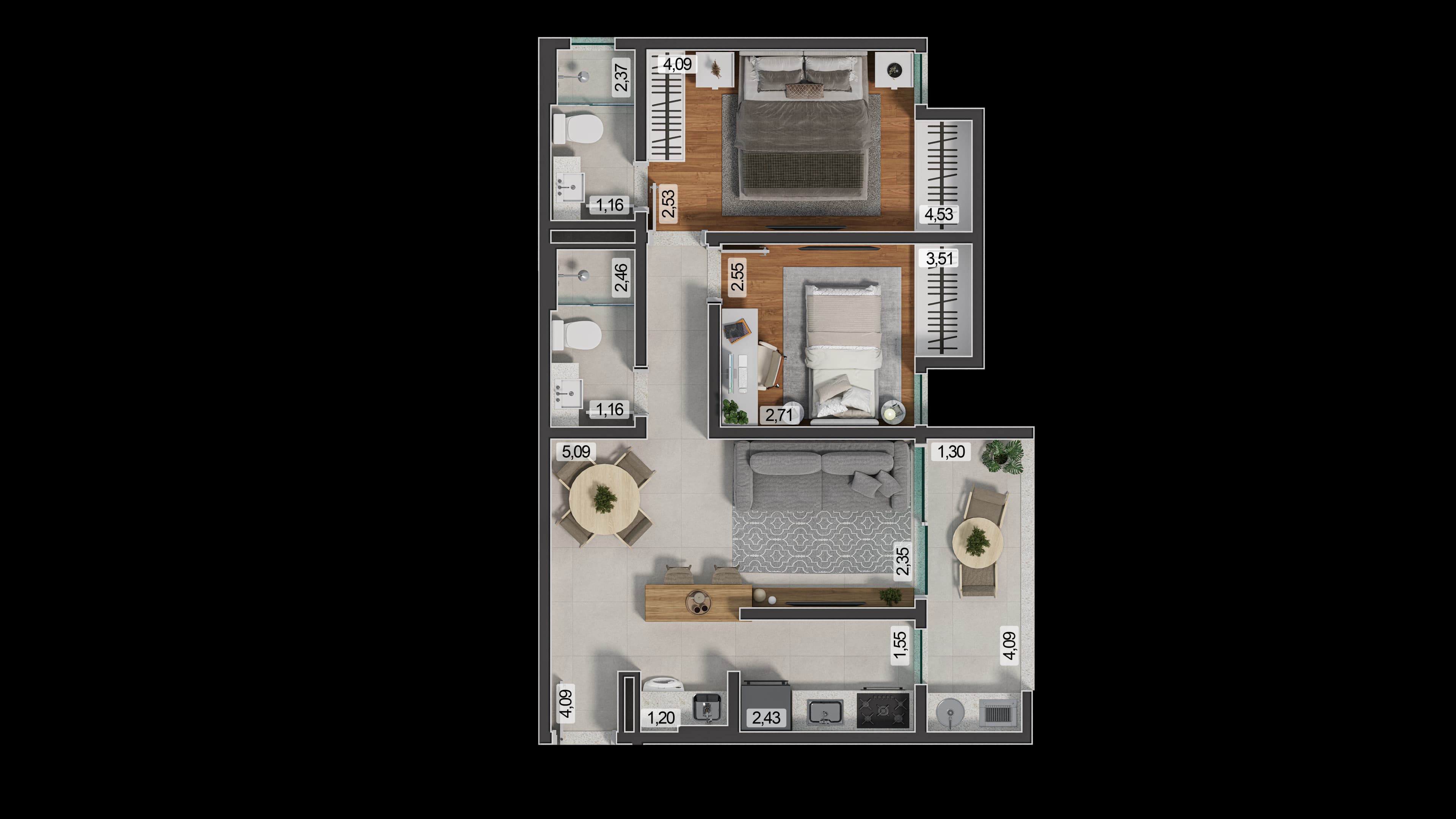 Planta baixa do Apto 609 - Apartamento 2 quartos no São Mateus