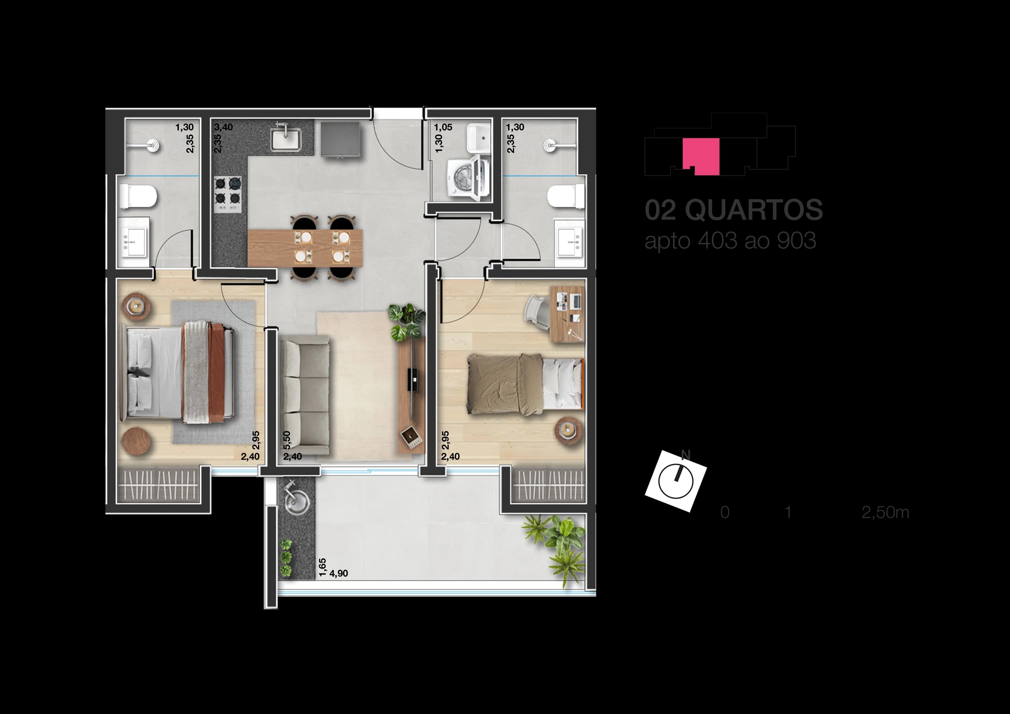 Planta baixa do Apto 403 - 2 suítes no São Mateus, 4º andar