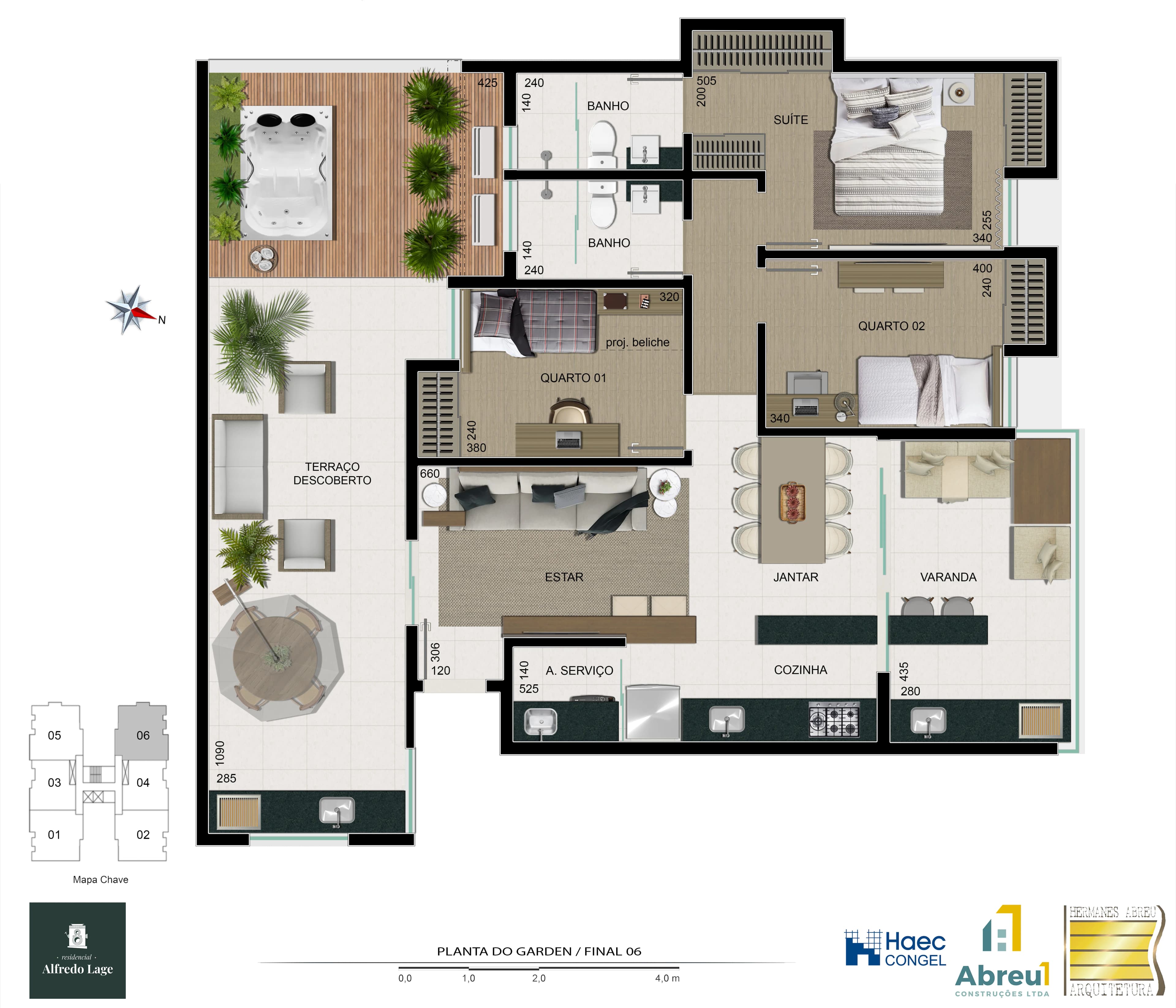 Planta baixa do Apto 406 - Garden 3 quartos no São Mateus