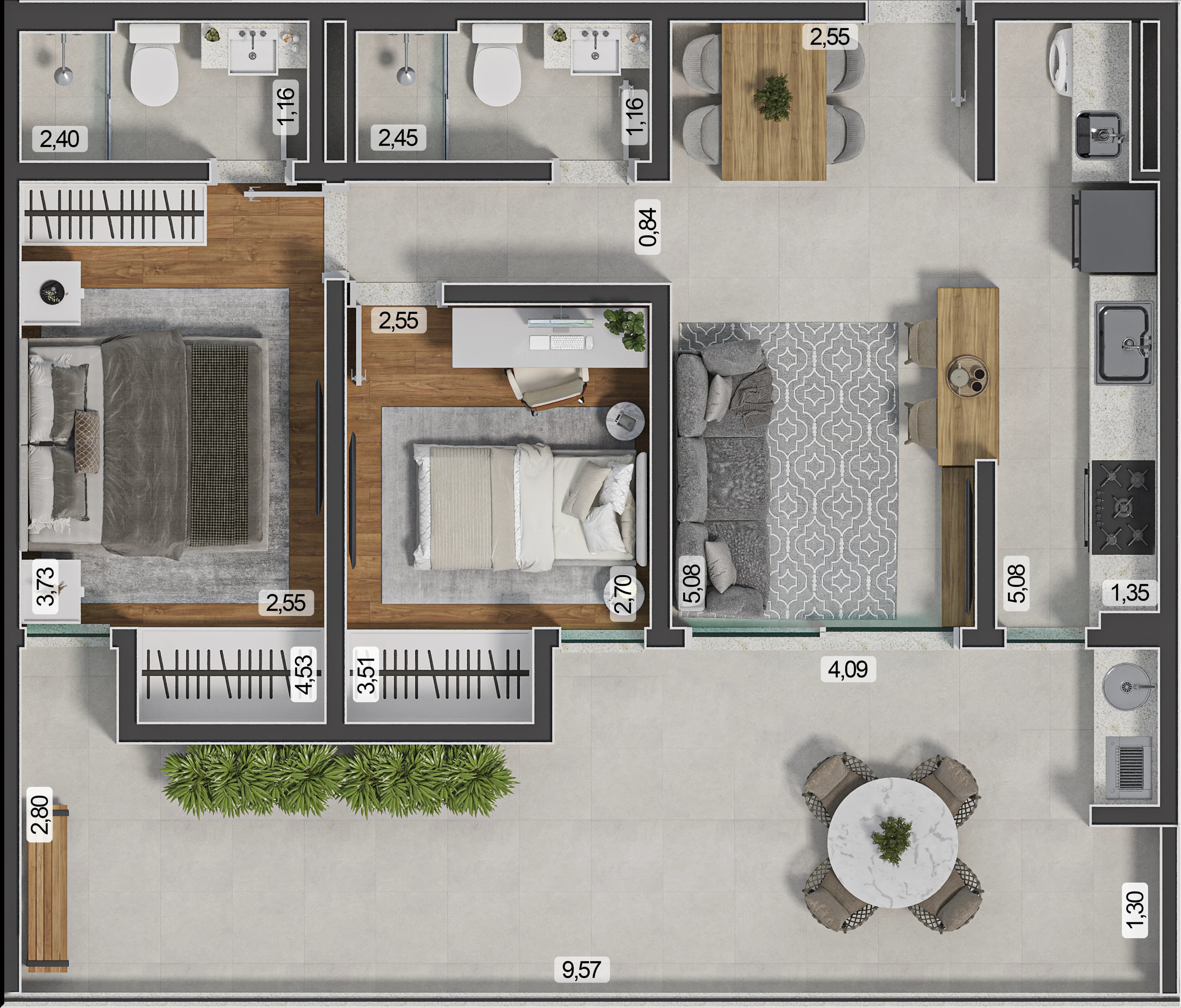 Planta baixa do Apto 302 - Apartamento 2 quartos no São Mateus